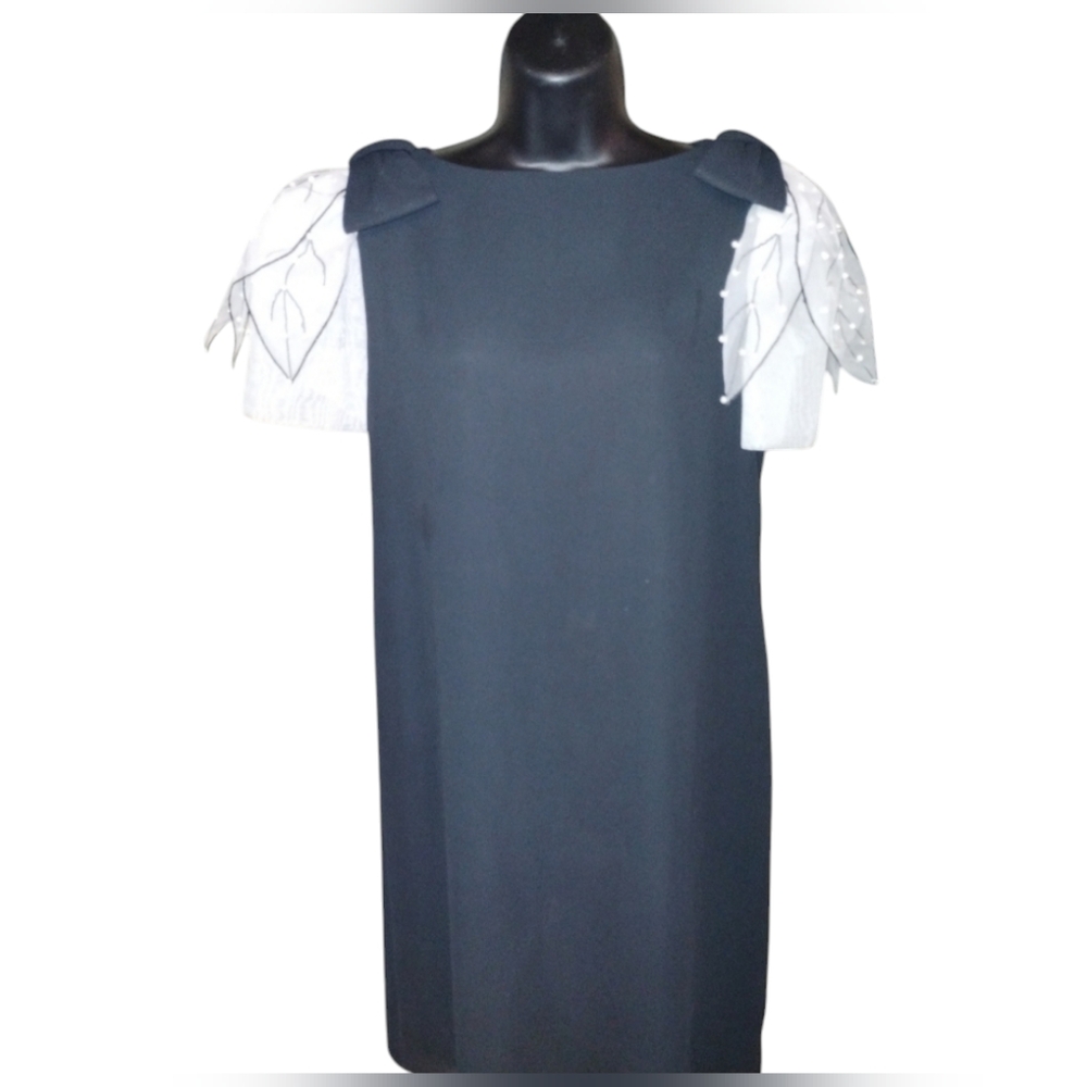 Darcy black shift dress with butterfly and bow shoulders, vintage, size 7/8